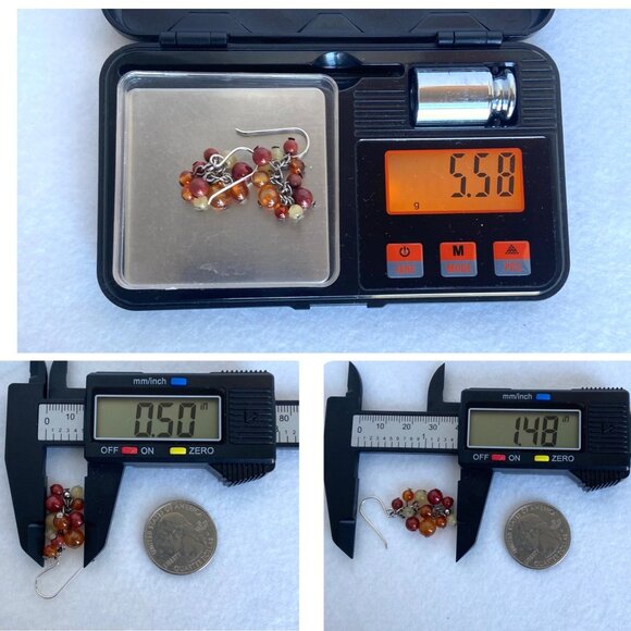 Sterling Silver 925 Beaded Red Jasper Multi-stone Dangle Drop Earrings - Picture 10 of 16